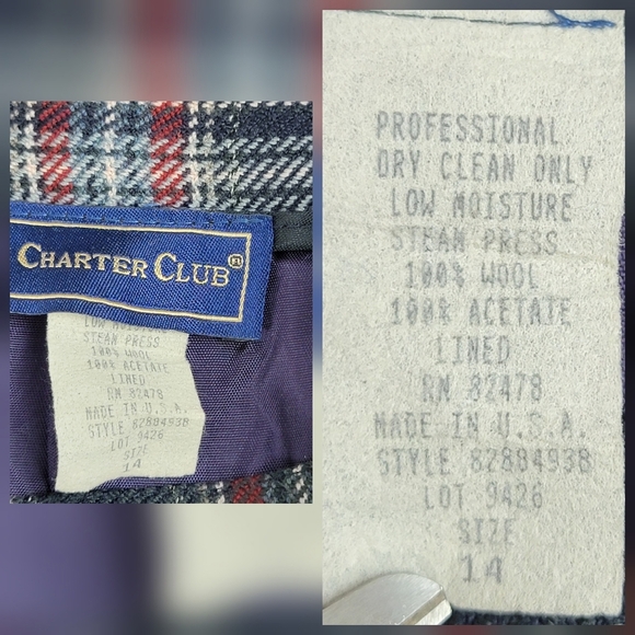 Charter Club Women's 12/14 Vintage 100% Wool Classic Retro Navy Plaid Skirt Suit - Picture 16 of 16